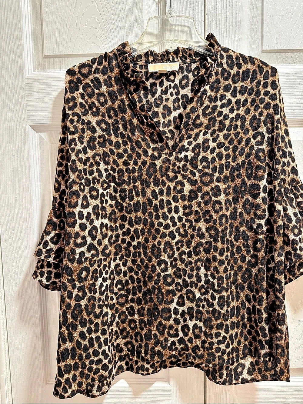 Michael Kors Leopard Print Ruffle Sleeve Blouse Size 0X (XL)